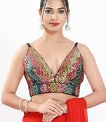 Women's sequence padded back open sleeveless saree blouse