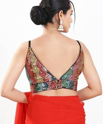 Women's sequence padded back open sleeveless saree blouse 2