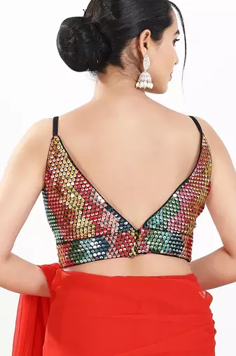 Women's sequence padded back open sleeveless saree blouse