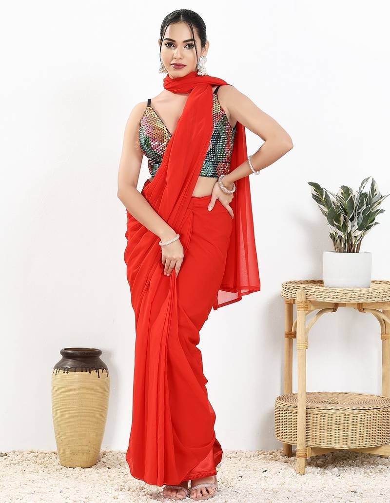 Women's sequence padded back open sleeveless saree blouse