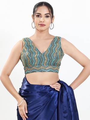 Women's silk padded back open sleeveless saree blouse 1