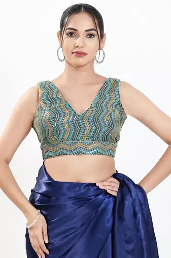 Women's silk padded back open sleeveless saree blouse