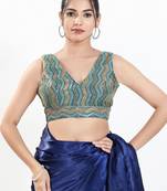 Women's silk padded back open sleeveless saree blouse