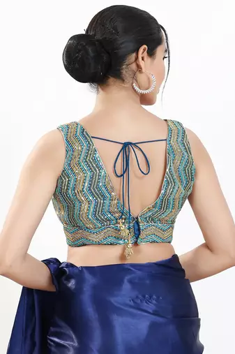 Women's silk padded back open sleeveless saree blouse