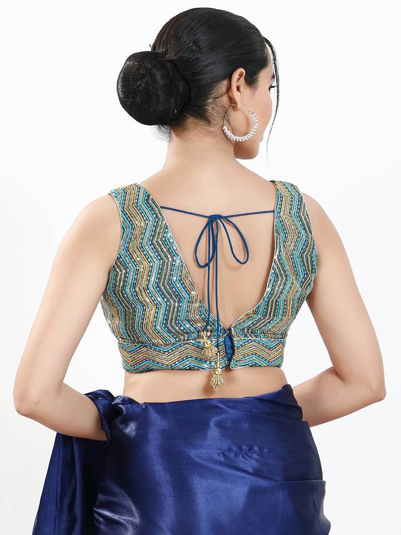Women's silk padded back open sleeveless saree blouse