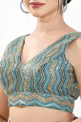 Women's silk padded back open sleeveless saree blouse