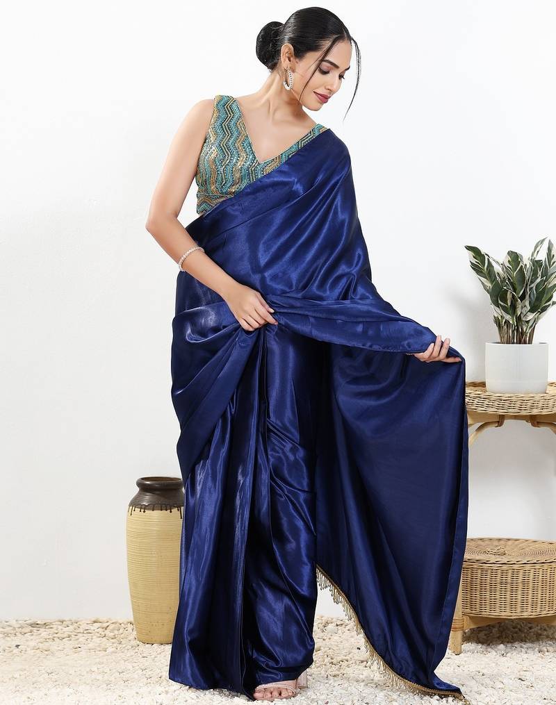 Women's silk padded back open sleeveless saree blouse