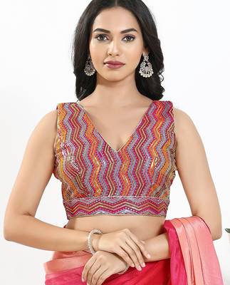 Women's silk padded back open sleeveless saree blouse 1