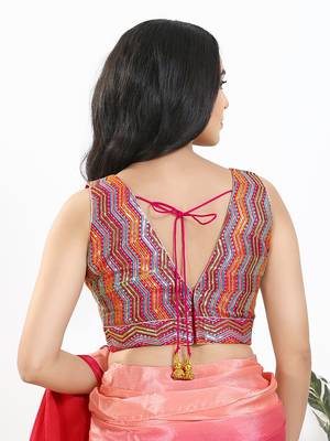 Women's silk padded back open sleeveless saree blouse 2