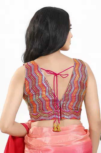 Women's silk padded back open sleeveless saree blouse
