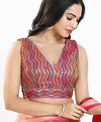 Women's silk padded back open sleeveless saree blouse 3