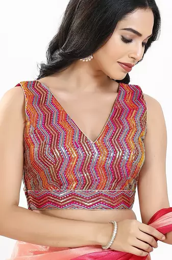 Women's silk padded back open sleeveless saree blouse