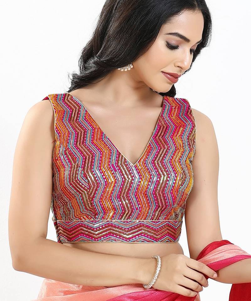 Women's silk padded back open sleeveless saree blouse