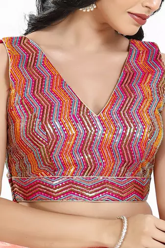 Women's silk padded back open sleeveless saree blouse