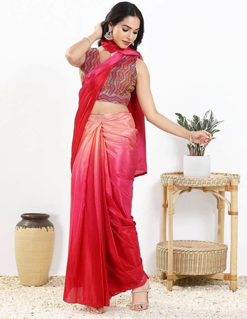 Women's silk padded back open sleeveless saree blouse