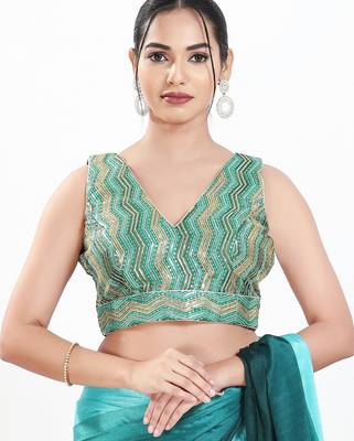 Women's silk padded back open sleeveless saree blouse 1