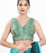 Women's silk padded back open sleeveless saree blouse