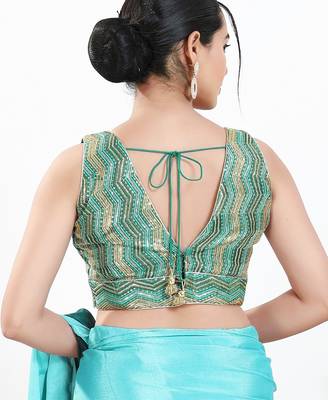 Women's silk padded back open sleeveless saree blouse 2