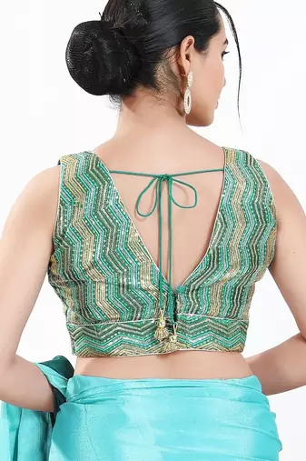 Women's silk padded back open sleeveless saree blouse