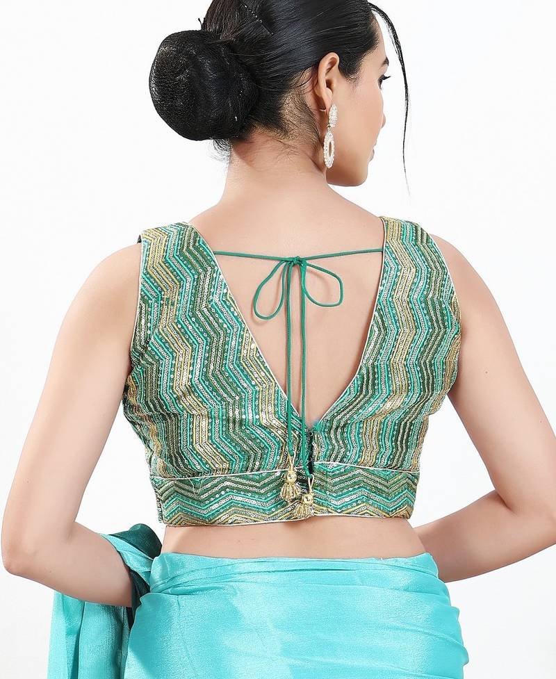 Women's silk padded back open sleeveless saree blouse