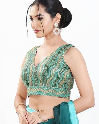 Women's silk padded back open sleeveless saree blouse 3