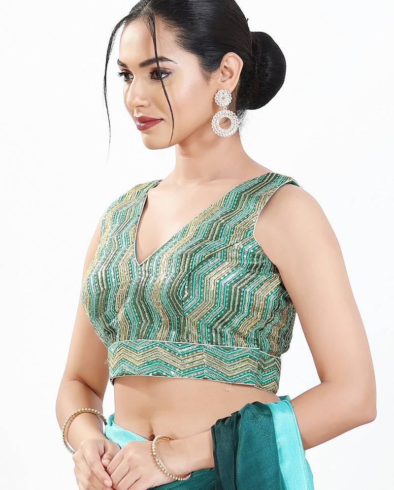 Women's silk padded back open sleeveless saree blouse