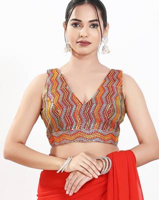 Women's silk padded back open sleeveless saree blouse 1