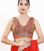 Women's silk padded back open sleeveless saree blouse