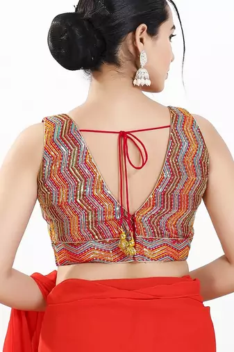 Women's silk padded back open sleeveless saree blouse