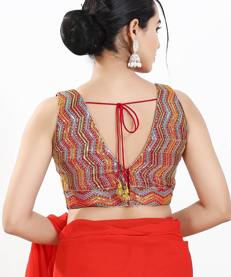 Women's silk padded back open sleeveless saree blouse