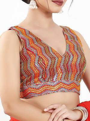 Women's silk padded back open sleeveless saree blouse 3