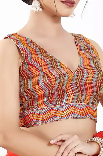 Women's silk padded back open sleeveless saree blouse