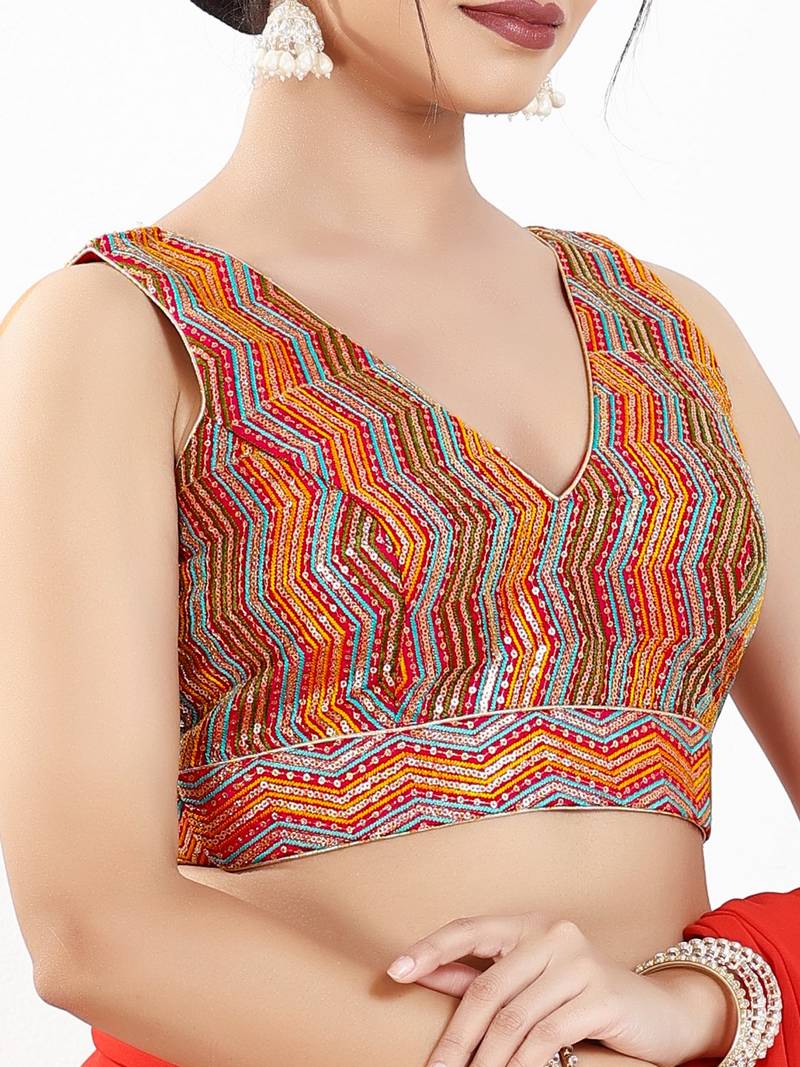 Women's silk padded back open sleeveless saree blouse