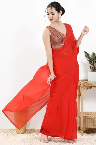 Women's silk padded back open sleeveless saree blouse