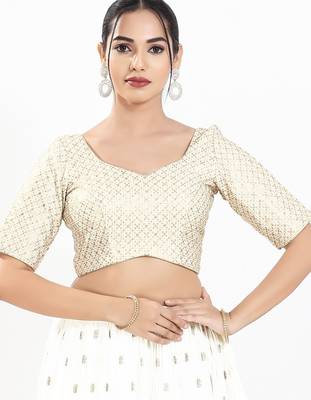 Women's silk padded back open elbow sleeves saree blouse 1