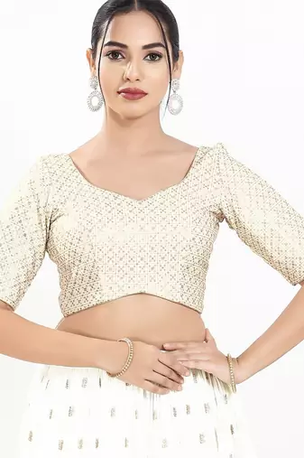 Women's silk padded back open elbow sleeves saree blouse