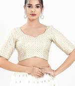 Women's silk padded back open elbow sleeves saree blouse