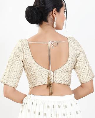 Women's silk padded back open elbow sleeves saree blouse 2
