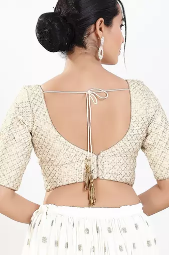Women's silk padded back open elbow sleeves saree blouse