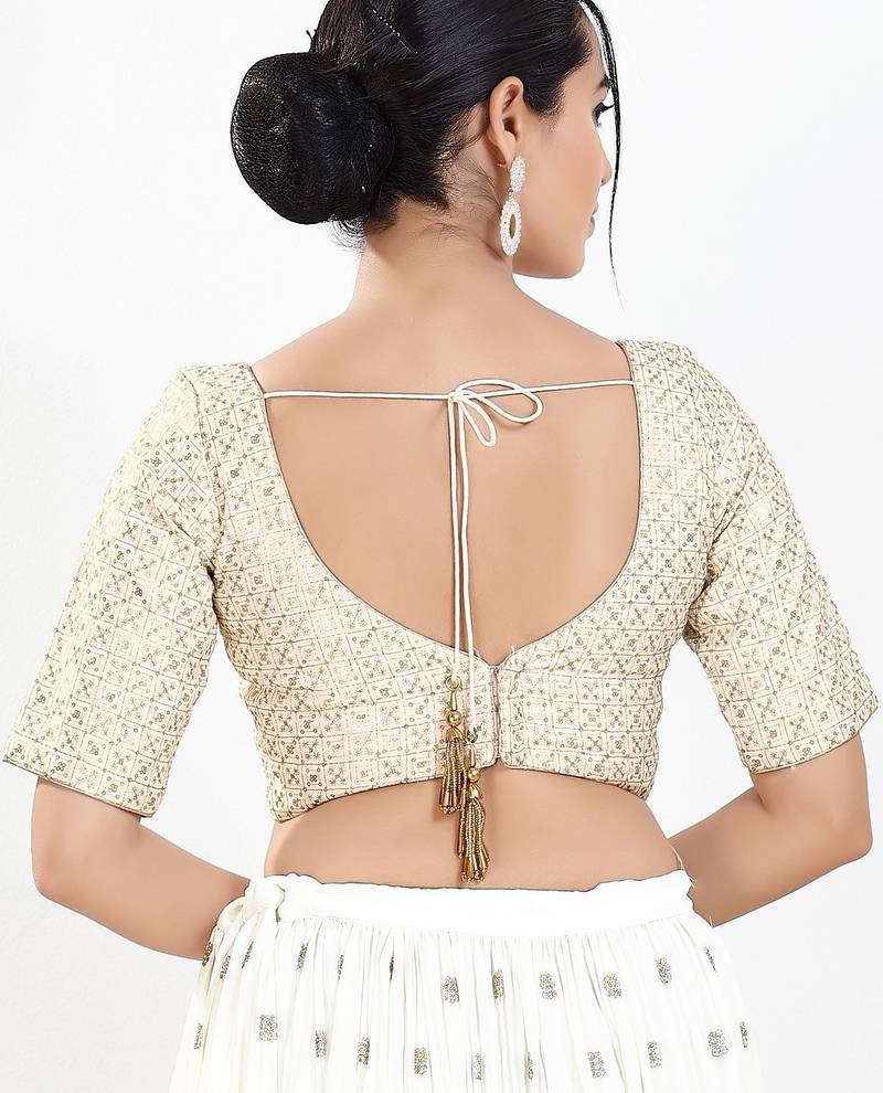 Women's silk padded back open elbow sleeves saree blouse