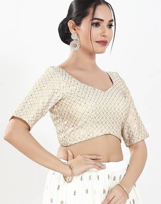 Women's silk padded back open elbow sleeves saree blouse 3