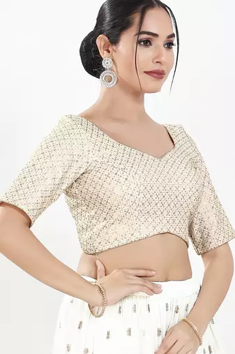 Women's silk padded back open elbow sleeves saree blouse