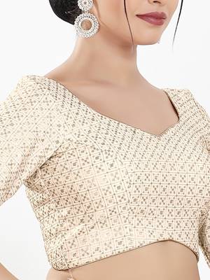 Women's silk padded back open elbow sleeves saree blouse 4