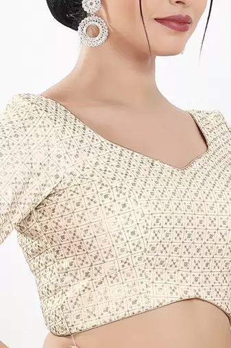 Women's silk padded back open elbow sleeves saree blouse