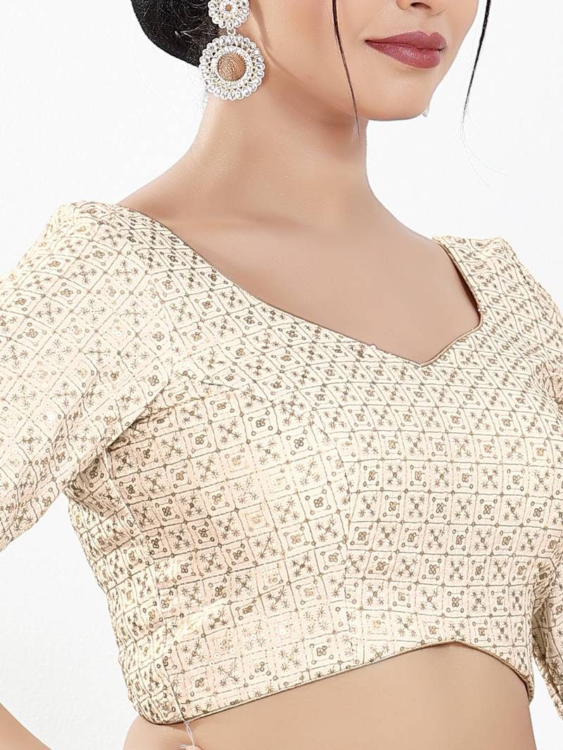 Women's silk padded back open elbow sleeves saree blouse