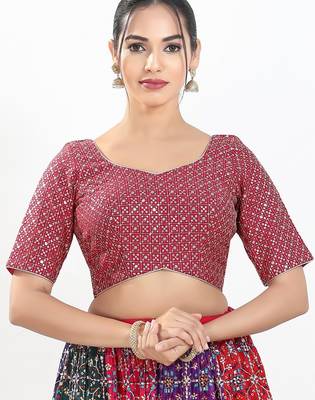 Women's silk padded back open elbow sleeves saree blouse 1