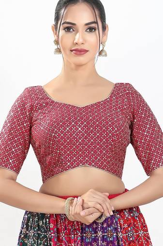 Women's silk padded back open elbow sleeves saree blouse