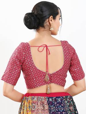 Women's silk padded back open elbow sleeves saree blouse 2