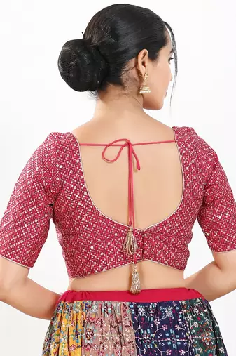 Women's silk padded back open elbow sleeves saree blouse