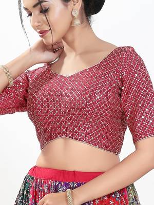 Women's silk padded back open elbow sleeves saree blouse 4